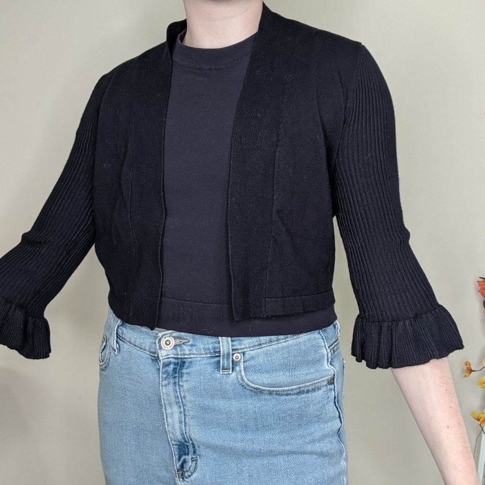 Navy Blue Cardigan with Frilly Sleeves